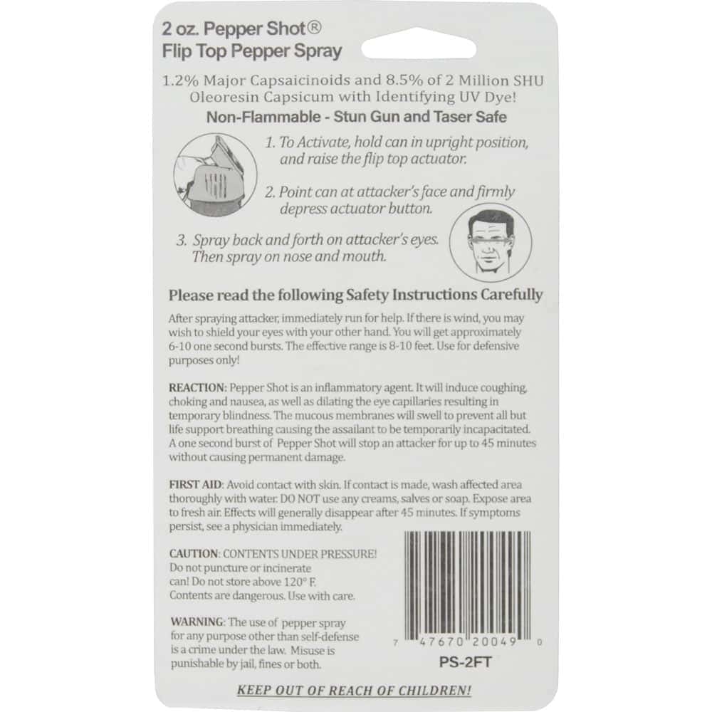 Pepper Shot 1.2% MC 2 oz Pepper Spray – 2,000,000 SHU, 8–10 Foot Range, 6–10 One-Second Bursts, UV Dye Included, Stream/Fogger/Flip-Top Options, Safety Technology - Image 10