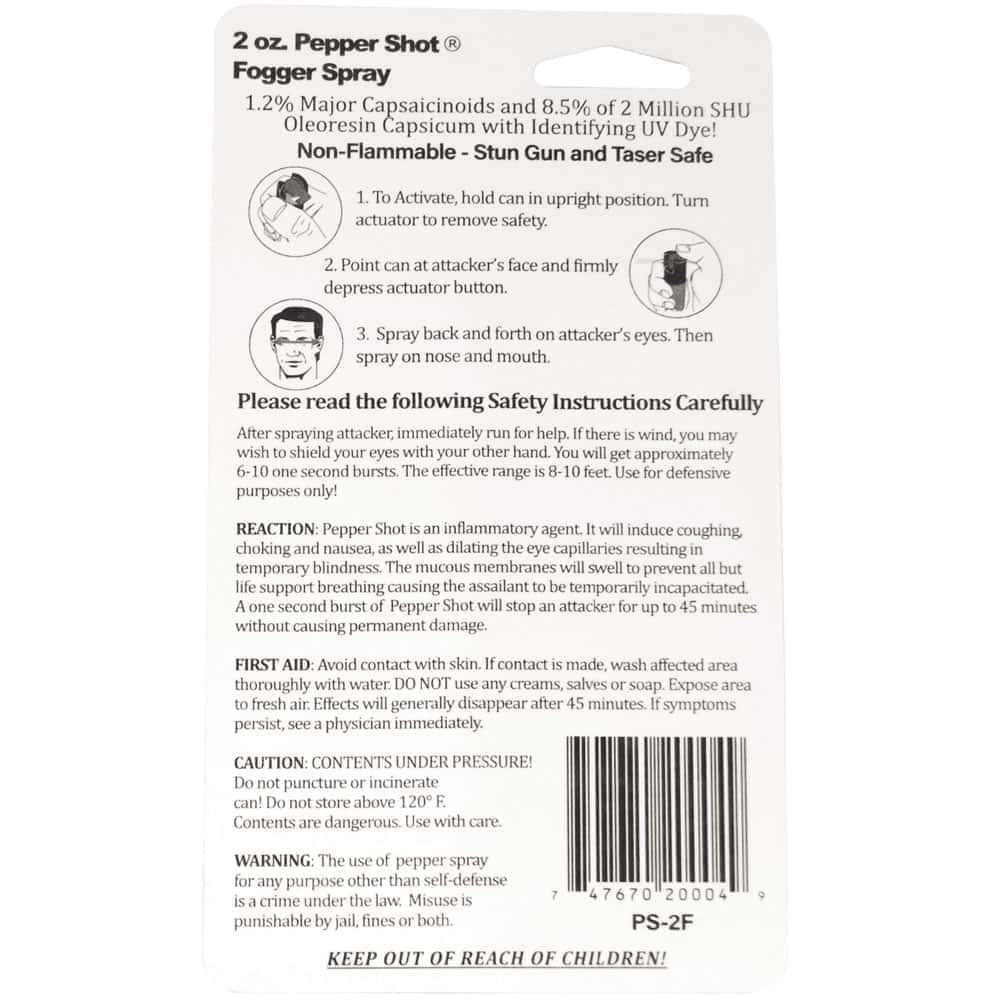 Pepper Shot 1.2% MC 2 oz Pepper Spray – 2,000,000 SHU, 8–10 Foot Range, 6–10 One-Second Bursts, UV Dye Included, Stream/Fogger/Flip-Top Options, Safety Technology - Image 5