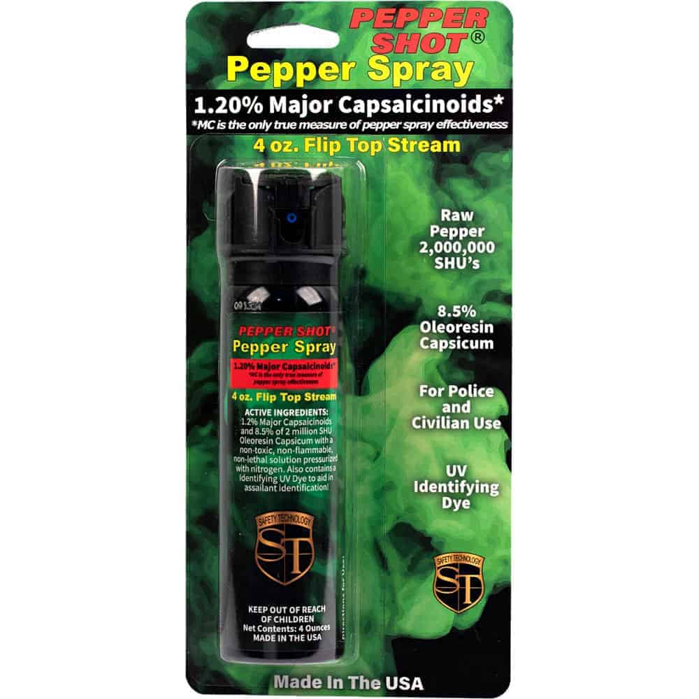 Pepper Shot 1.2% Major Capsaicinoids 4 oz Pepper Spray – 2,000,000 SHU, Stream, Fogger & Flip Top, 18-20 Bursts, 13-18 Ft Range, UV Dye, Leatherette Belt Holster Included - Image 8