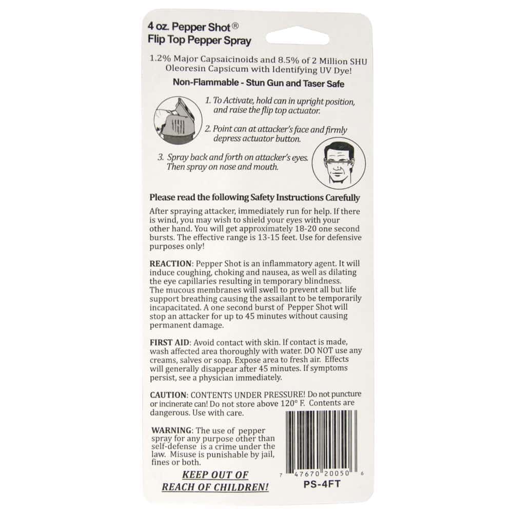 Pepper Shot 1.2% Major Capsaicinoids 4 oz Pepper Spray – 2,000,000 SHU, Stream, Fogger & Flip Top, 18-20 Bursts, 13-18 Ft Range, UV Dye, Leatherette Belt Holster Included - Image 9
