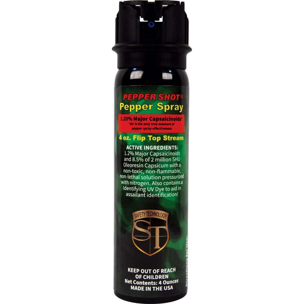 Pepper Shot 1.2% Major Capsaicinoids 4 oz Pepper Spray – 2,000,000 SHU, Stream, Fogger & Flip Top, 18-20 Bursts, 13-18 Ft Range, UV Dye, Leatherette Belt Holster Included - Image 6