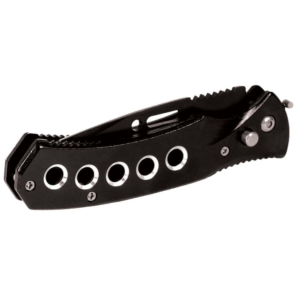 Automatic Heavy Duty Knife with 5-Hole Stainless Steel Handle and Safety Lock – 3.5" Blade, 8" Overall Length, Side-Deploy Automatic Action - Image 2