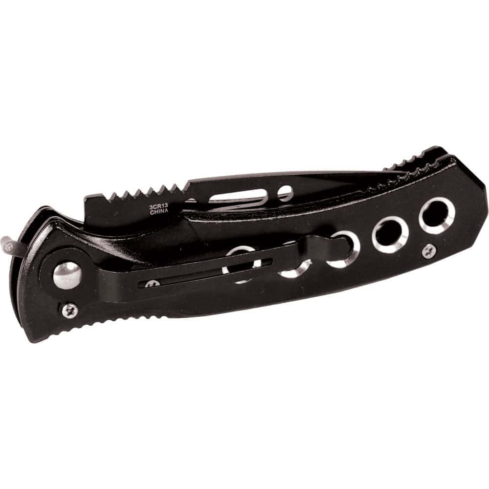 Automatic Heavy Duty Knife with 5-Hole Stainless Steel Handle and Safety Lock – 3.5" Blade, 8" Overall Length, Side-Deploy Automatic Action - Image 3