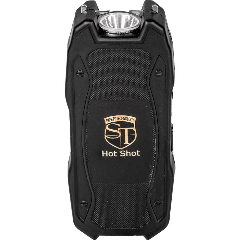 Hot Shot Stun Gun Flashlight 90,000,000 Volts – 4.8 Milliamp Output, 100-Lumen LED, Built-In Battery Meter, Rechargeable USB, Nylon Belt Holster, Lifetime Warranty, Safety Technology
